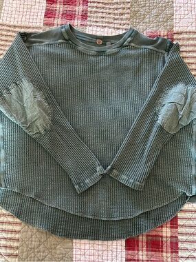 Free People Long Sleeve Waffle Knit Top in Evergreen